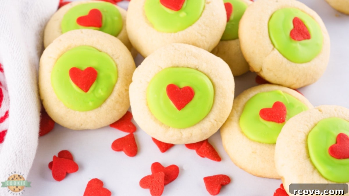 The Grinch's Thumbprint Delights 2 Grinch Thumbprint Cookies