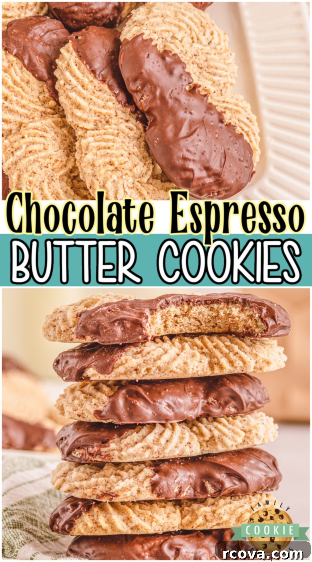 Rich Buttery Espresso Cookies 11 Espresso butter cookies are buttery tender cookies spiked with espresso powder & dipped in chocolate! Fantastic flavor in these gorgeous cookies perfect for Christmas trays!