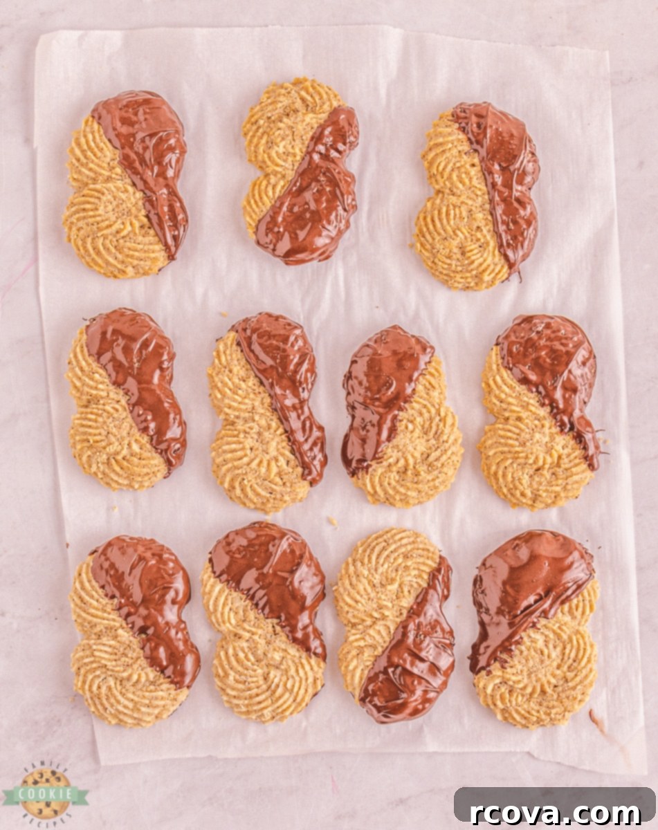 Rich Buttery Espresso Cookies 6 piping espresso butter cookies onto a baking sheet