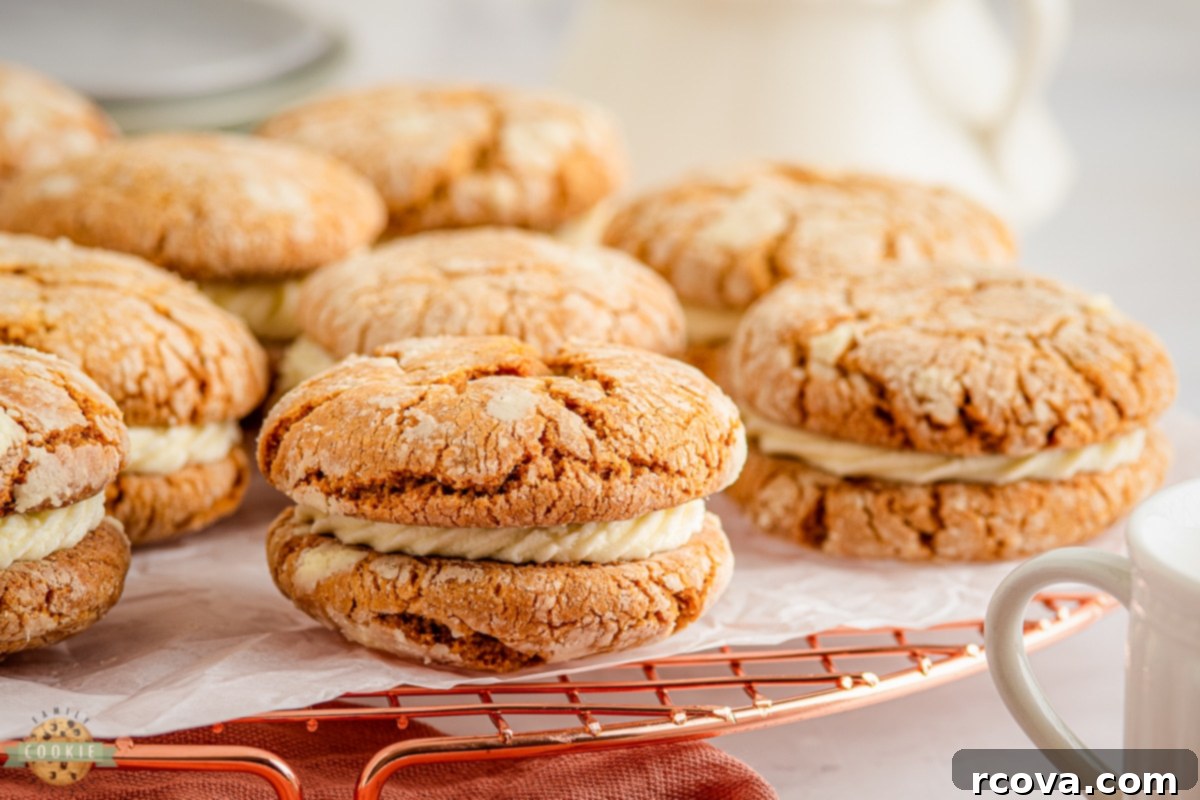 Spiced Gingerbread Cream Sandwiches 2 Gingerbread Sandwich Cookies - a festive holiday treat with chewy gingerbread and creamy vanilla cream cheese frosting