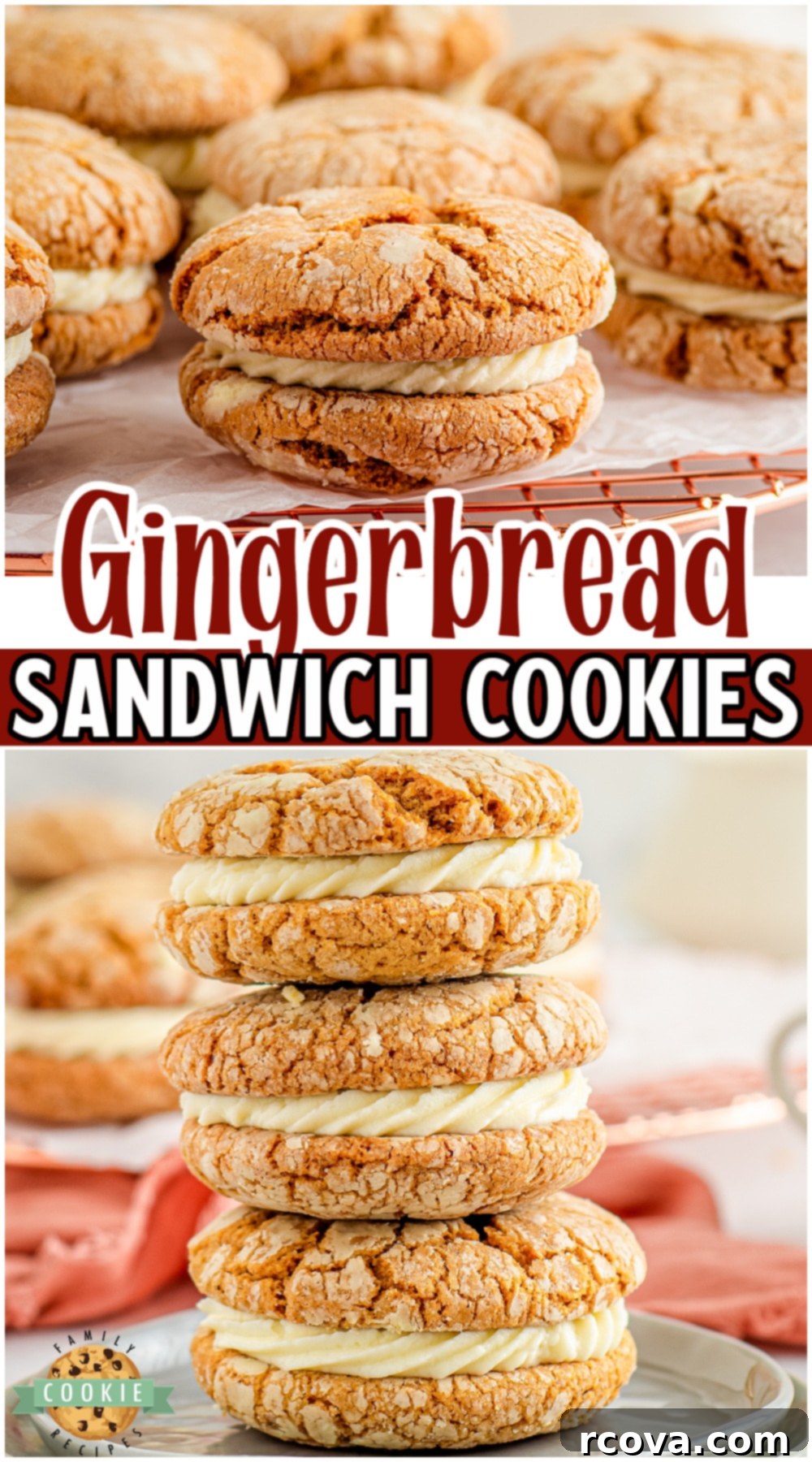 Spiced Gingerbread Cream Sandwiches 11 Soft Gingerbread Sandwich Cookies made with classic ingredients like molasses & cinnamon, then filled with a vanilla cream cheese buttercream! Fantastic holiday cookies!