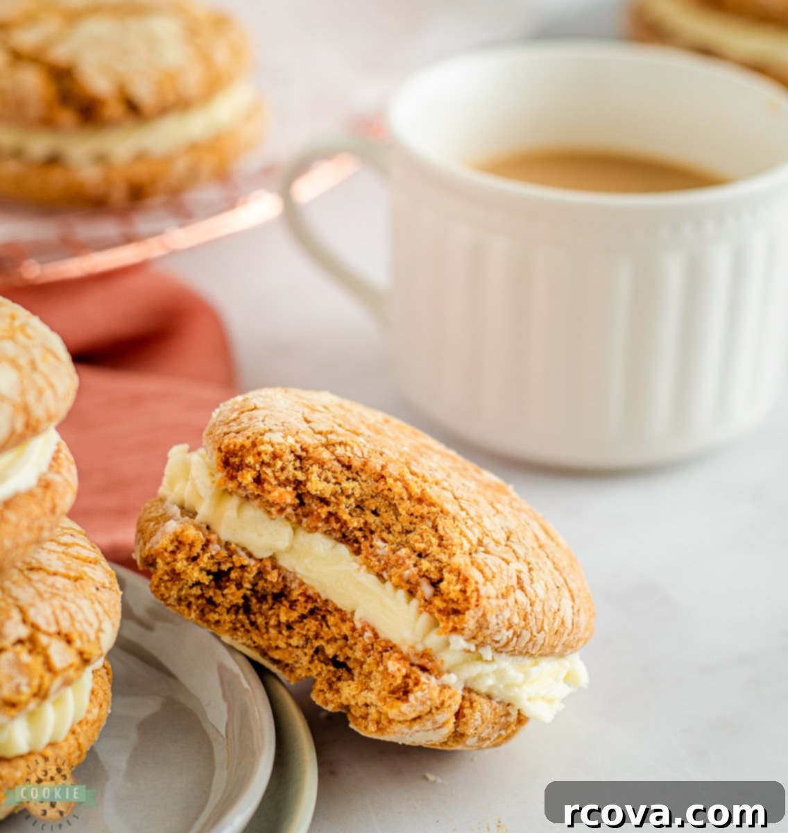 Spiced Gingerbread Cream Sandwiches 4 Assembled Gingerbread cookie Sandwiches with creamy filling