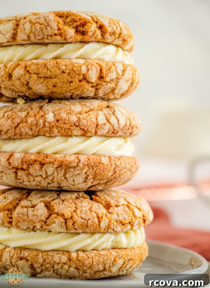 Spiced Gingerbread Cream Sandwiches 7 Close up of a Gingerbread Sandwich Cookie with white cream cheese filling