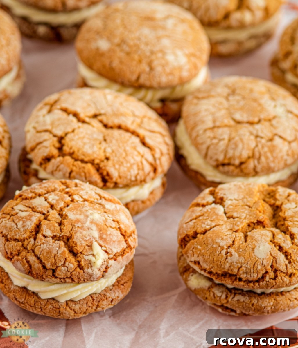 Spiced Gingerbread Cream Sandwiches 8 A festive spread of Gingerbread Sandwich Cookies on a tray