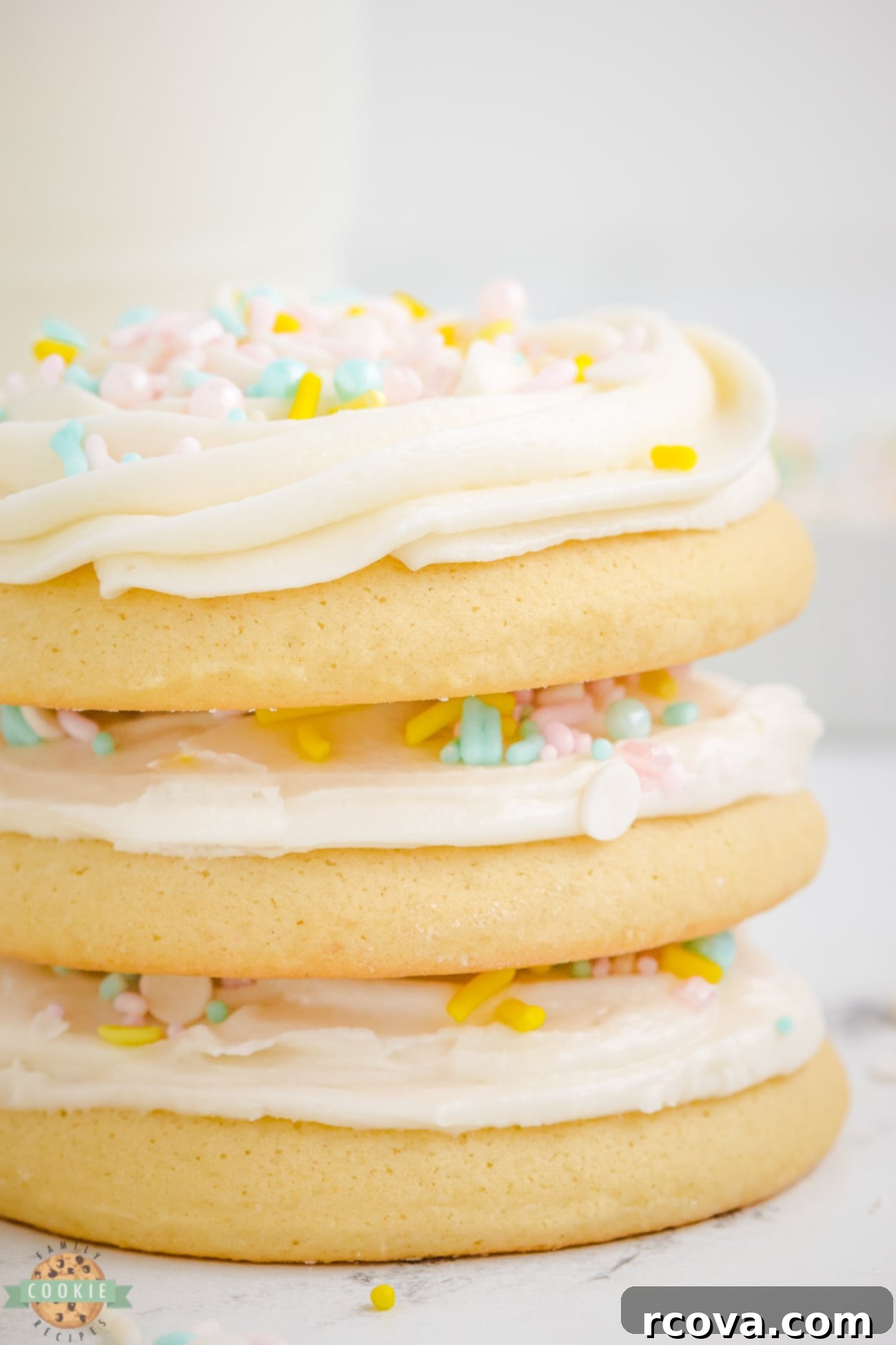 Pillowy Soft Sugar Cookies 4 stack of fluffy, soft sugar cookies