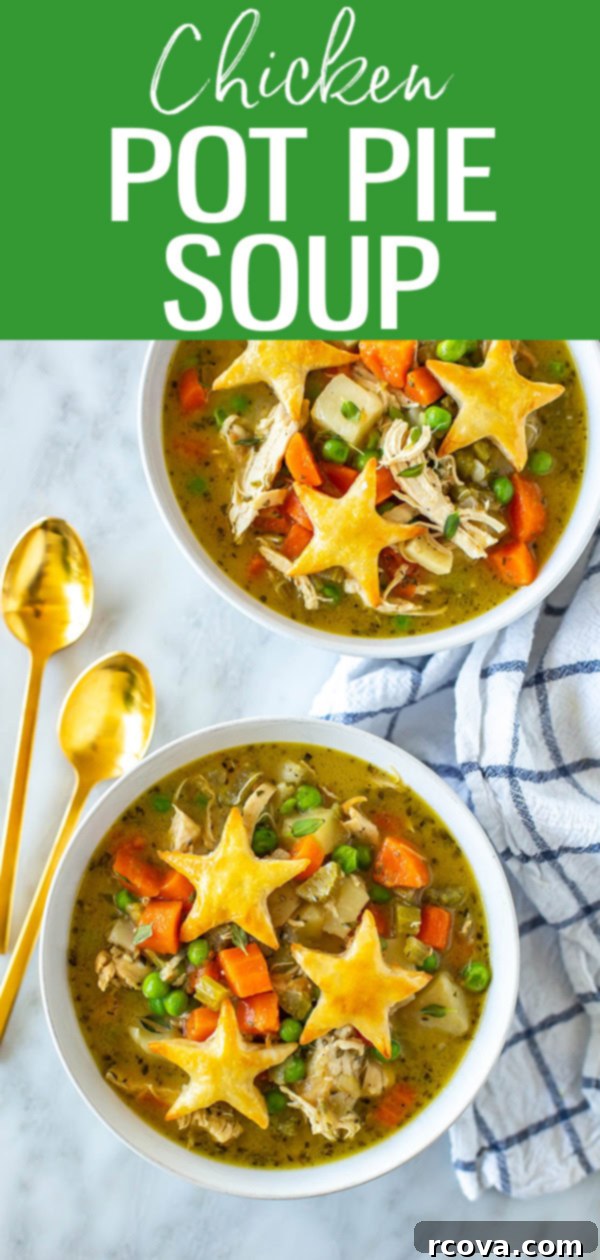 Wholesome Chicken Pot Pie Soup 12 This Healthy Chicken Pot Pie Soup is comfort in a bowl! It's so easy, creamy and delicious—top it with puff pastry croutons!  #chickenpotpie #soup