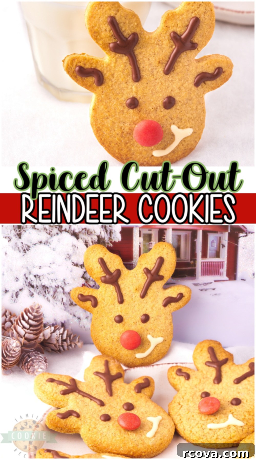 Spiced Reindeer Cookies: A Festive Holiday Treat 12 Festive Spiced Reindeer Cookies, soft and buttery, decorated with chocolate antlers and red candy noses, perfect for Christmas.