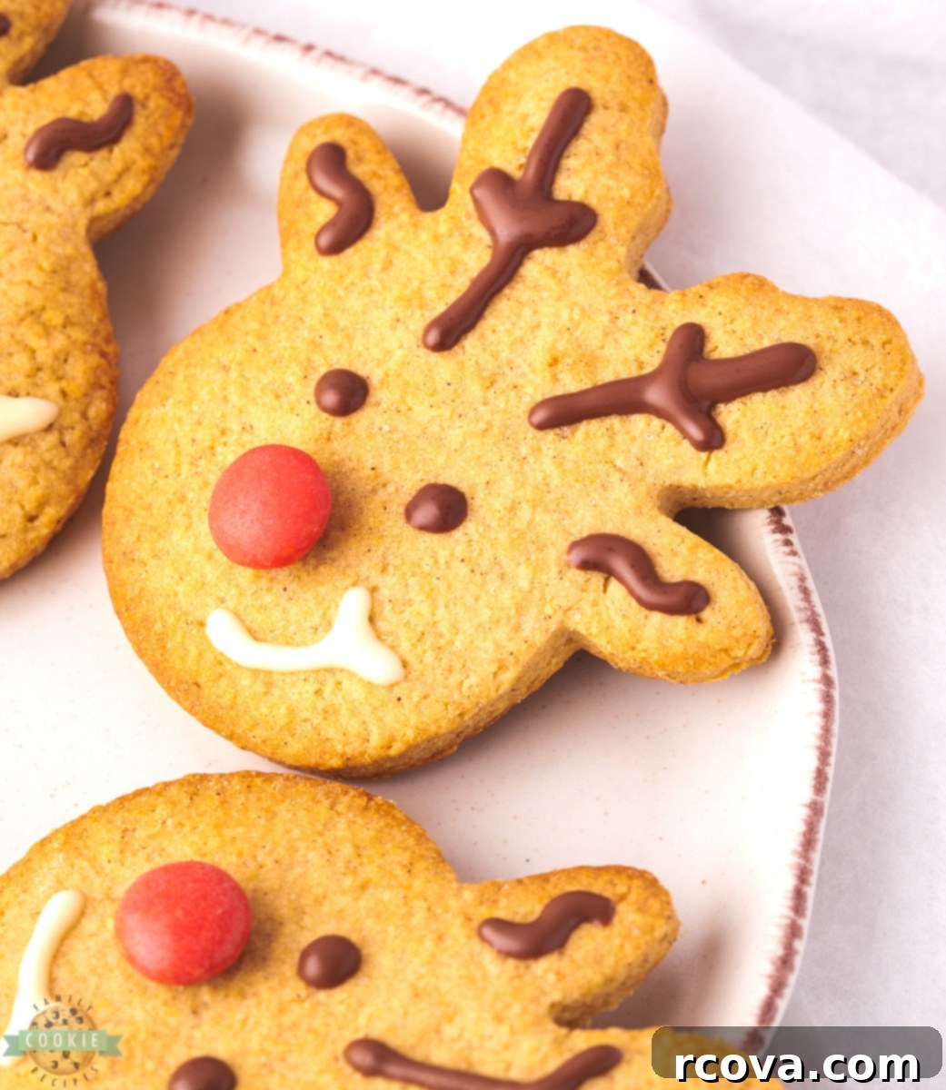 Spiced Reindeer Cookies: A Festive Holiday Treat 9 A plate of beautifully decorated spiced reindeer cookies, stacked and ready to serve.