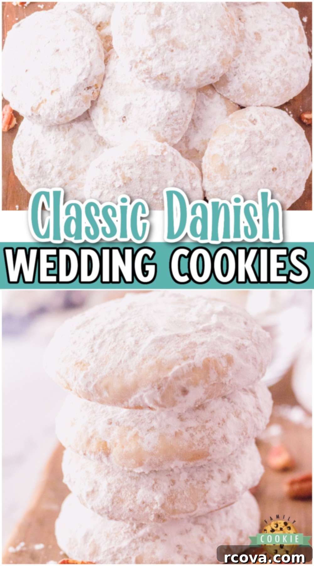 Classic Danish Wedding Cookies 10 Classic Danish Wedding Cookies made with flour, butter, pecans & powdered sugar! Simple buttery cookie ball rolled in powdered sugar with just a touch of warm cinnamon flavor. Perfect for butter pecan lovers!