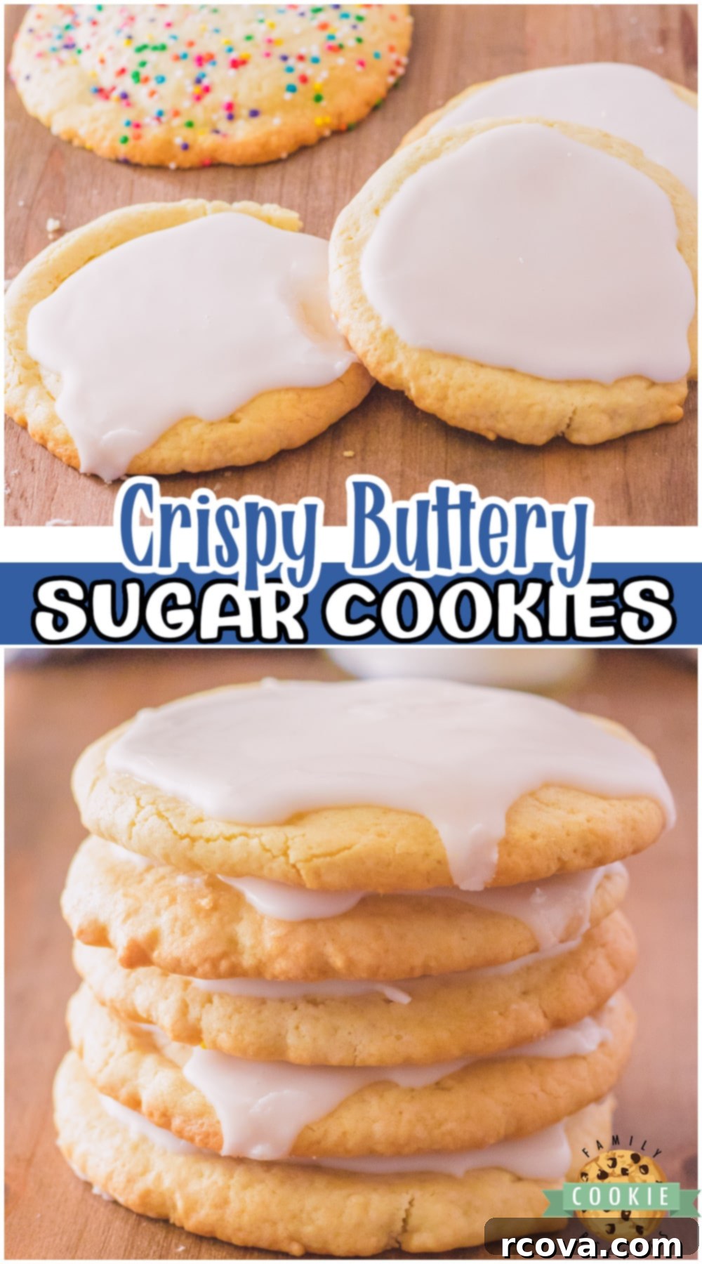 Golden Crispy Sugar Cookies 10 Crispy sugar cookies with lovely buttery crisp texture and flavor! Crisp cookies made from scratch with classic ingredients like butter, sugar & eggs, then baked to golden brown perfection!