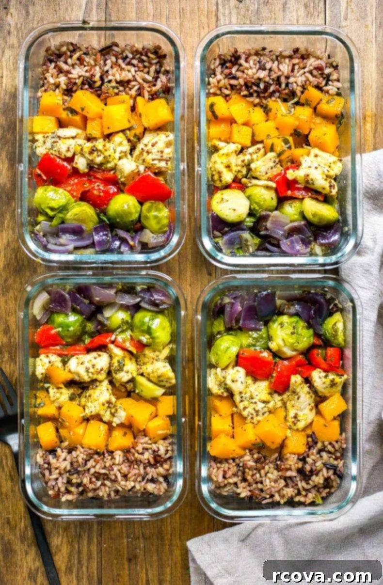 Over 20 Healthy Grain Bowl Recipes for Stress-Free Meal Prep 12 Meal Prep Chicken & Butternut Squash Harvest Bowls, cooked on one pan.