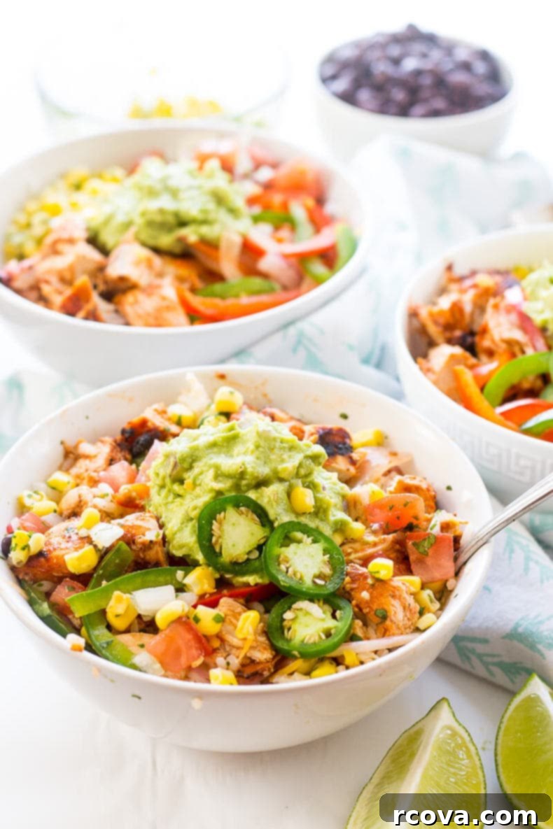 Over 20 Healthy Grain Bowl Recipes for Stress-Free Meal Prep 5 BBQ Chipotle Chicken Burrito Bowls with corn salsa and pico de gallo