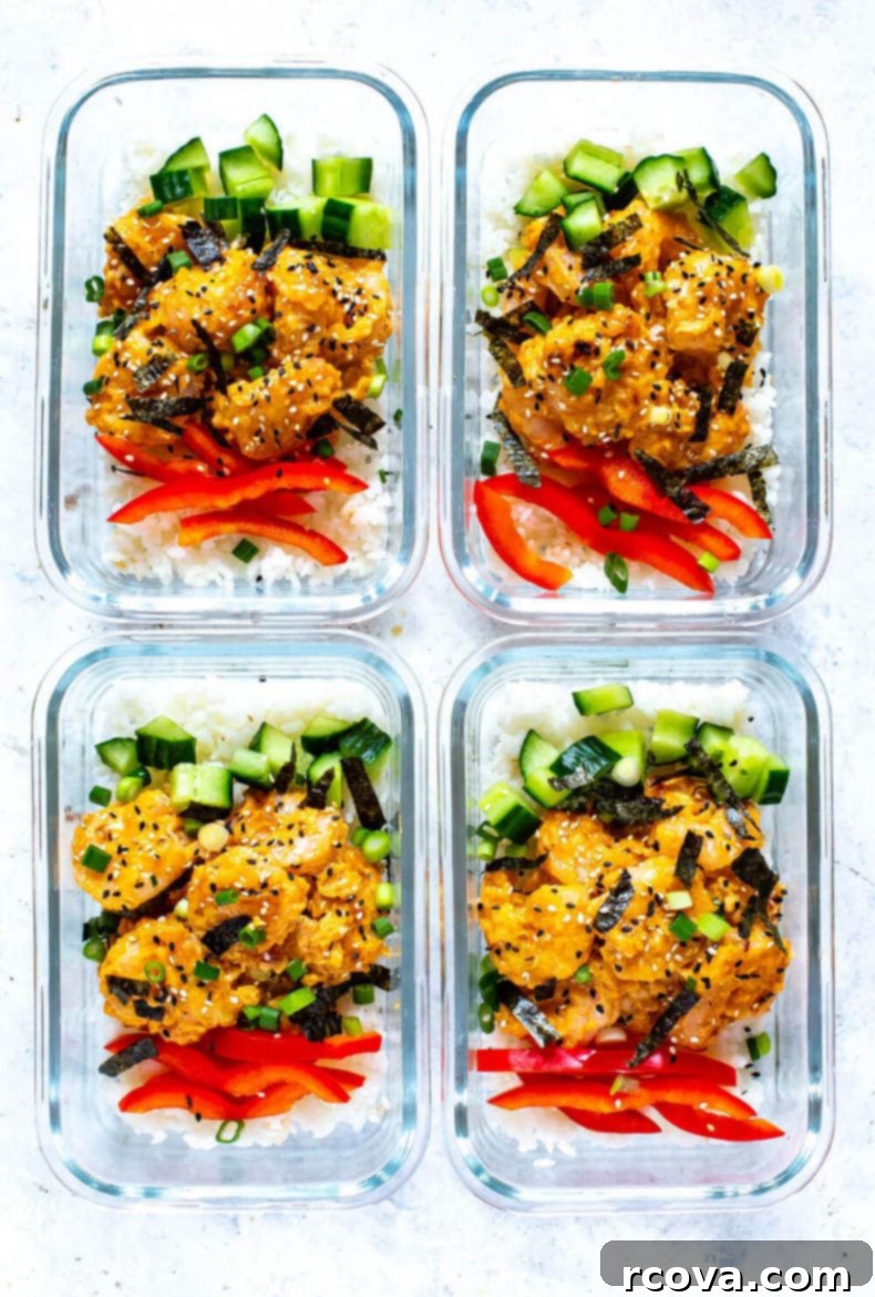 Over 20 Healthy Grain Bowl Recipes for Stress-Free Meal Prep 9 Meal Prep Dynamite Shrimp Sushi Bowl, a deconstructed sushi.