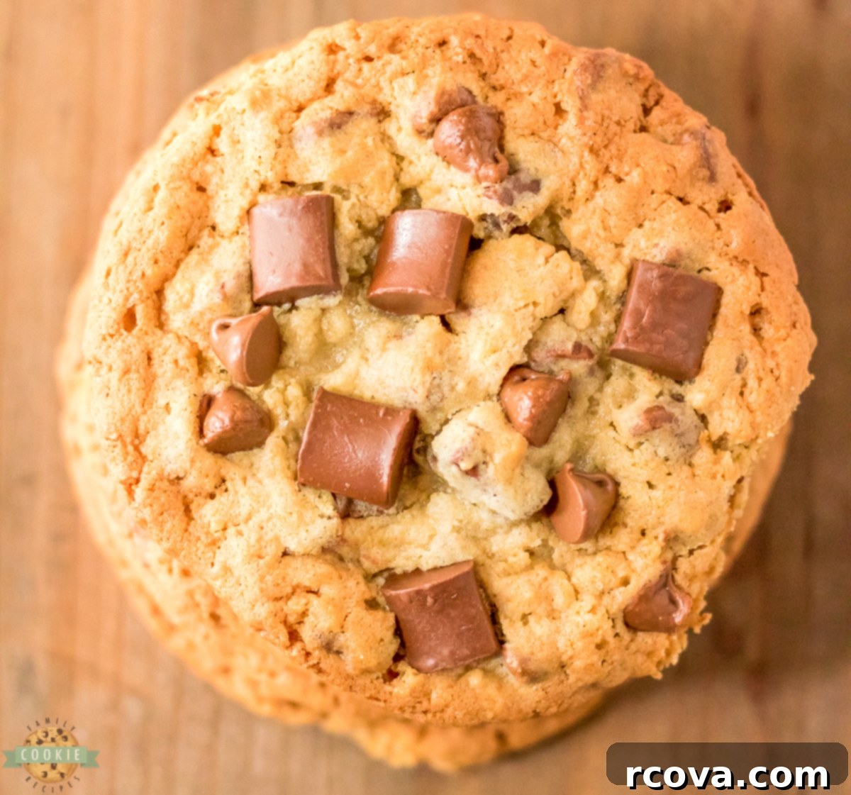 Your Favorite Chick Fil A Cookies At Home 9 A stack of golden brown copycat Chick-fil-A cookies with visible chocolate chunks and oats
