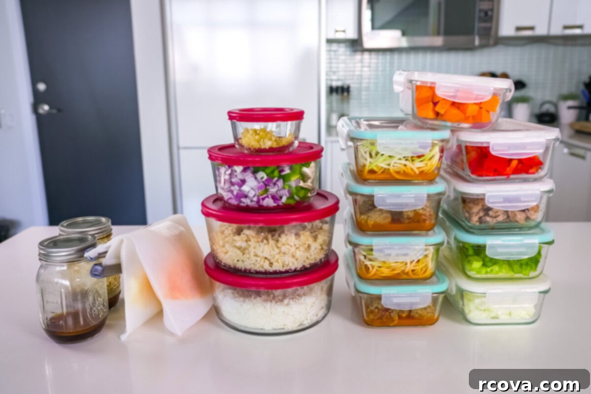 Meal Prep Shelf Life: Your Fridge Storage Guide 7 A bunch of prepped ingredients on a counter ready for meal prep.