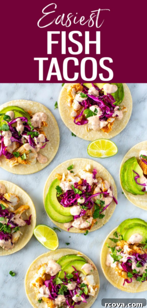 No-Fuss Fish Tacos 12 These are the Easiest Fish Tacos! This quick taco recipe is made with seasoned halibut topped with coleslaw and a simple chipotle crema sauce. #fishtacos #tacorecipe