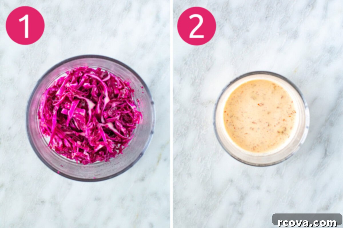 No-Fuss Fish Tacos 5 Steps 1 and 2 for making fish tacos: Make coleslaw and mix chipotle crema.