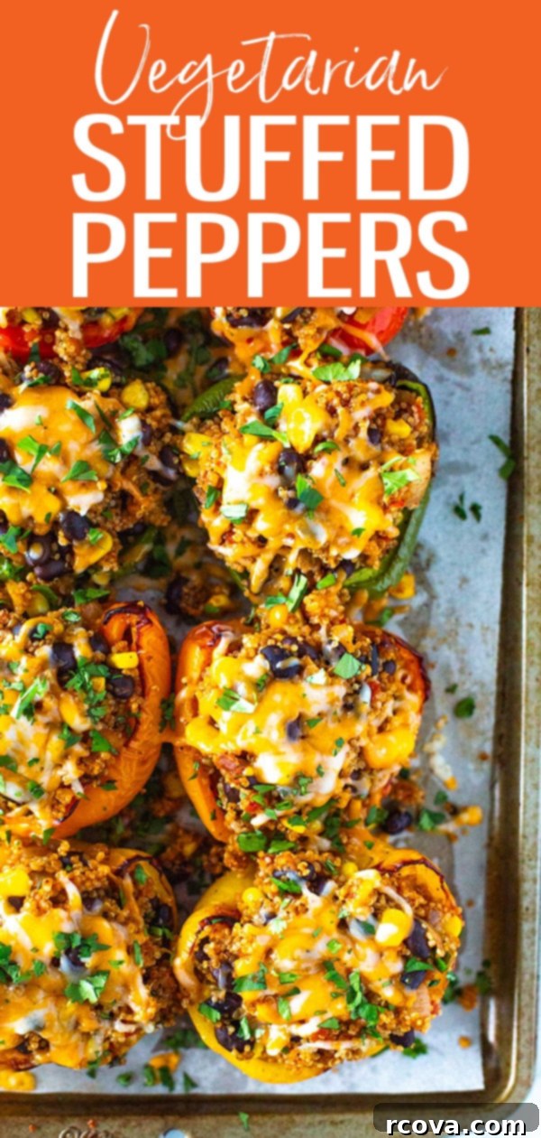 Garden Stuffed Bell Peppers 11 These Vegetarian Stuffed Peppers are easy to make and so delicious! They have a delicious Mexican-inspired quinoa and black bean filling. #vegetarian #stuffedpeppers
