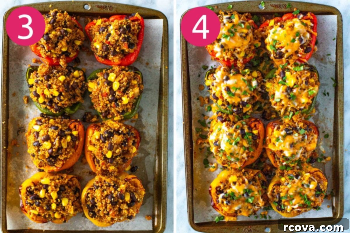 Garden Stuffed Bell Peppers 6 Steps 3 and 4 for vegetarian stuffed peppers