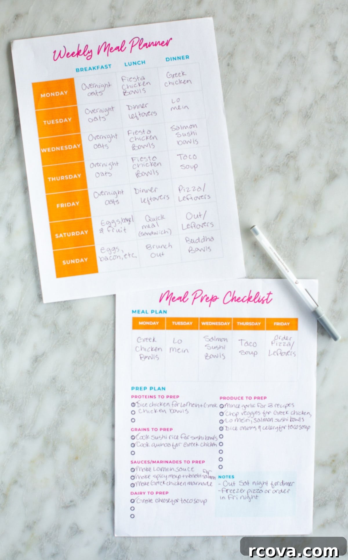 Free Printable Weekly Meal Planner 4 Filled out meal planner and meal prep printables