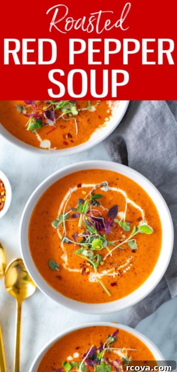 Smoky Red Pepper Bisque 11 This Roasted Red Pepper Soup is made from fresh roasted peppers, onions and garlic. It's a comforting and delicious healthy dinner or lunch. #roastedredpeppers #soup