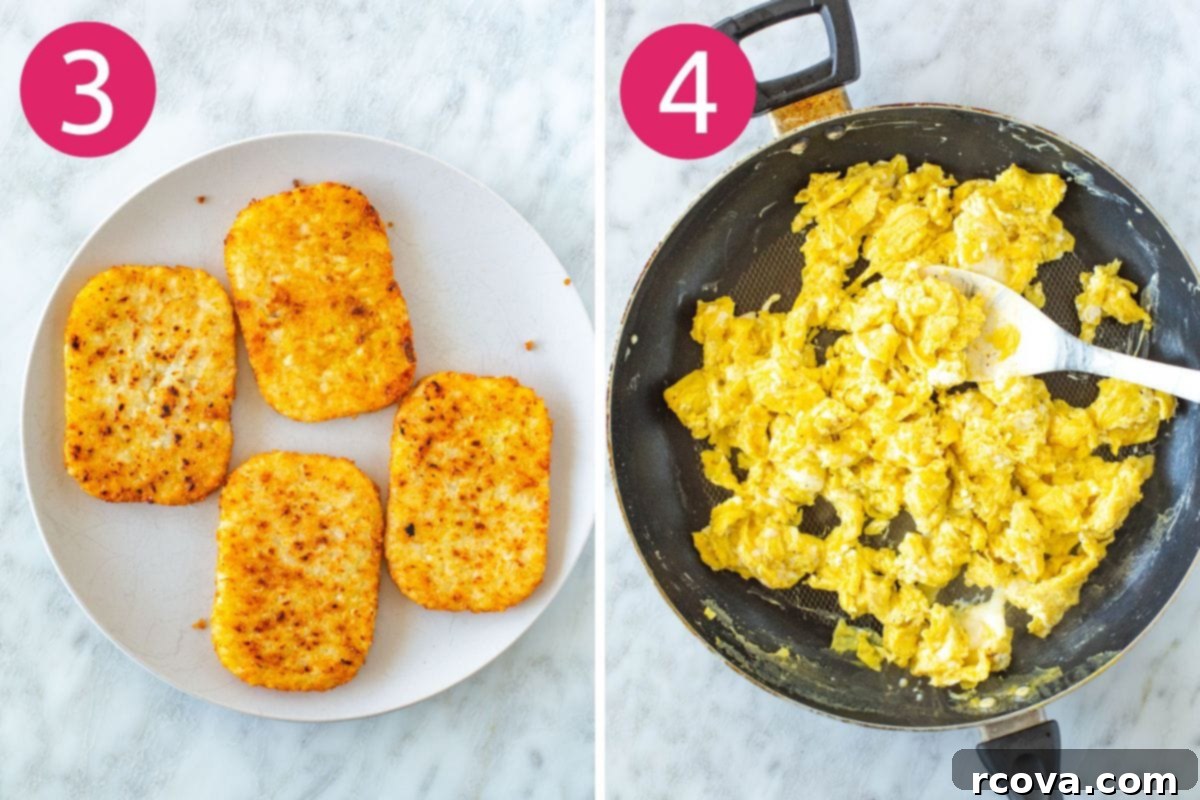 Mastering the Taco Bell Breakfast Crunchwrap at Home 6 Steps 3 and 4 for making a breakfast crunchwrap