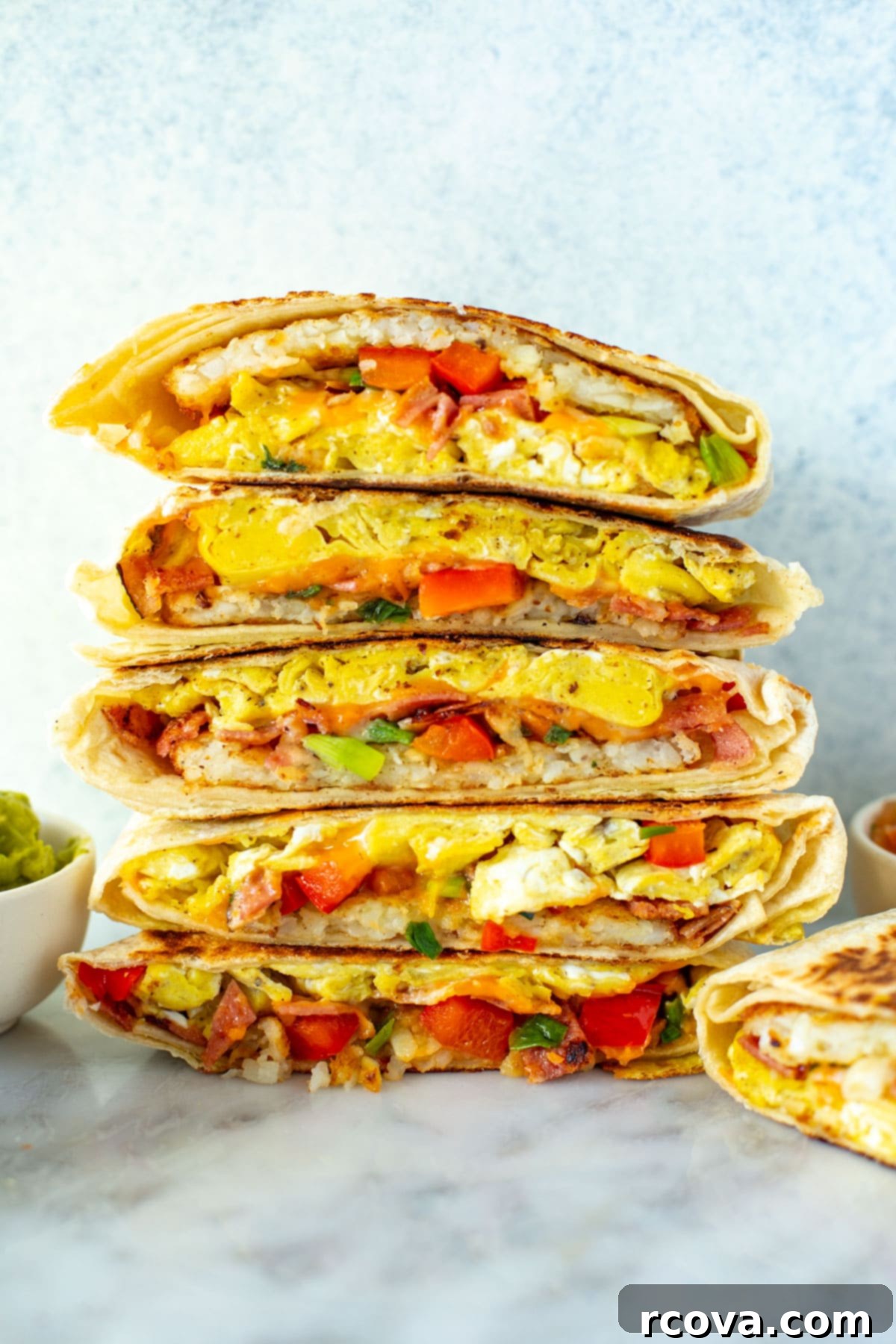 Mastering the Taco Bell Breakfast Crunchwrap at Home 8 Cut open breakfast crunchwraps stacked together