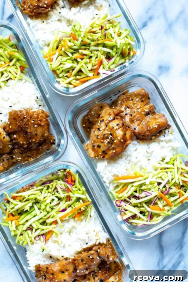 Meal Prep Mastery: The Art of Perfect Portions 2 Delicious Garlic Sesame Instant Pot Chicken Thighs ready for meal prep.