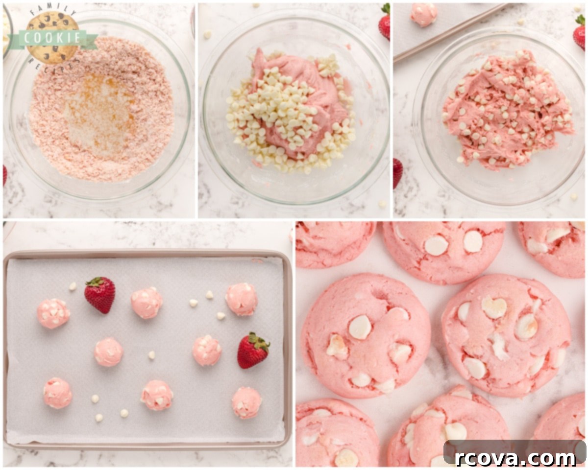 White Chocolate Strawberry Cake Batter Delights 4 Ingredients laid out for how to make white chocolate strawberry cake mix cookies