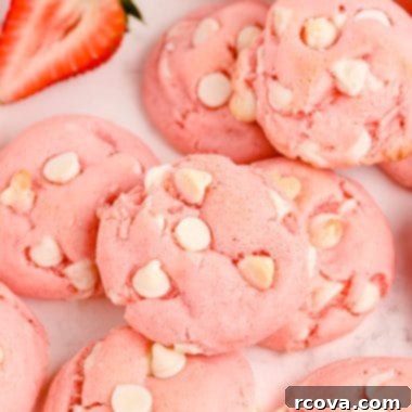 White Chocolate Strawberry Cake Batter Delights 6 A stack of soft and chewy White Chocolate Strawberry Cake Mix Cookies