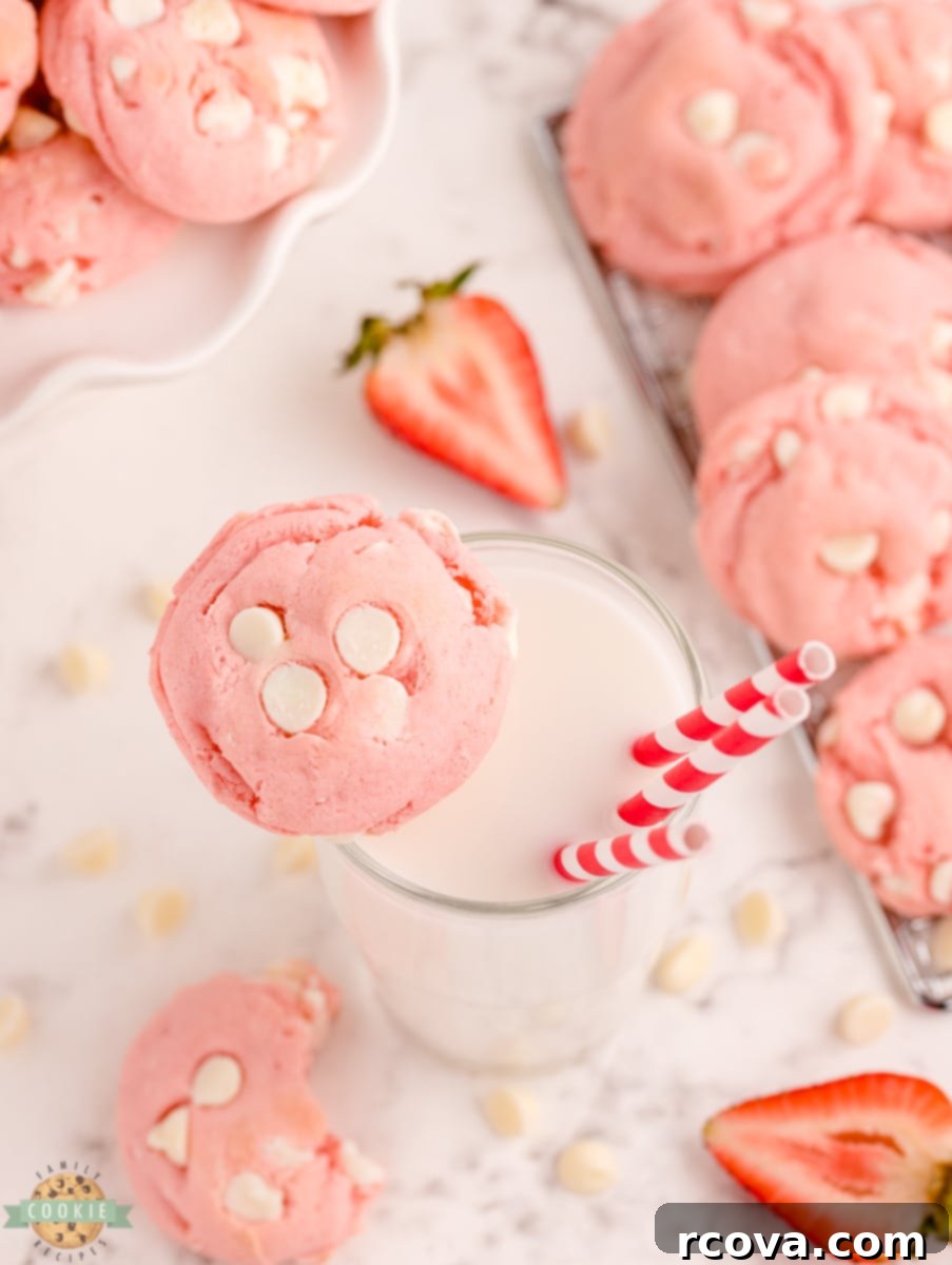 White Chocolate Strawberry Cake Batter Delights 7 Various White Chocolate Strawberry Cake Mix Cookies on a cooling rack