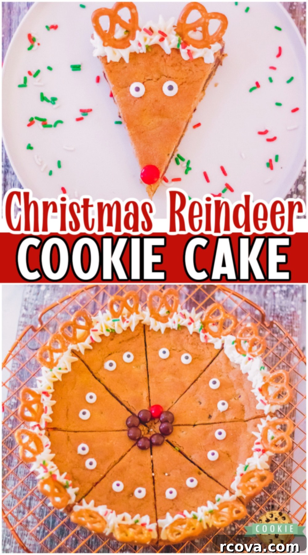 Festive Reindeer Cookie Cake 11 Christmas Reindeer Chocolate Chip Cookie Cake - easy holiday dessert recipe
