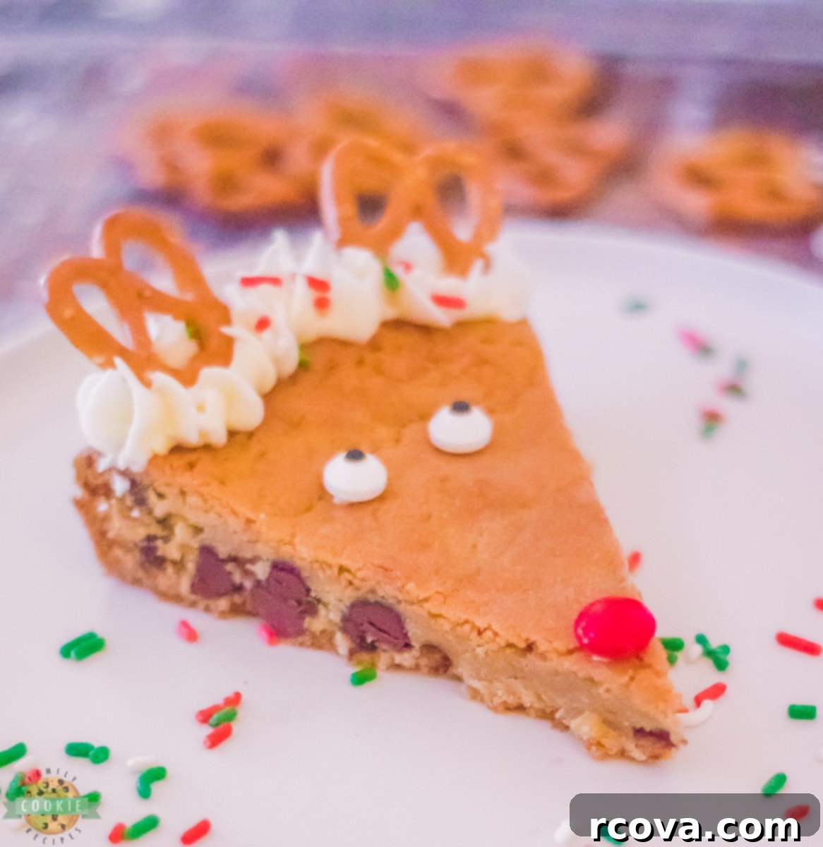 Festive Reindeer Cookie Cake 5 Chocolate chip cookie dough for Reindeer Cookie Cake