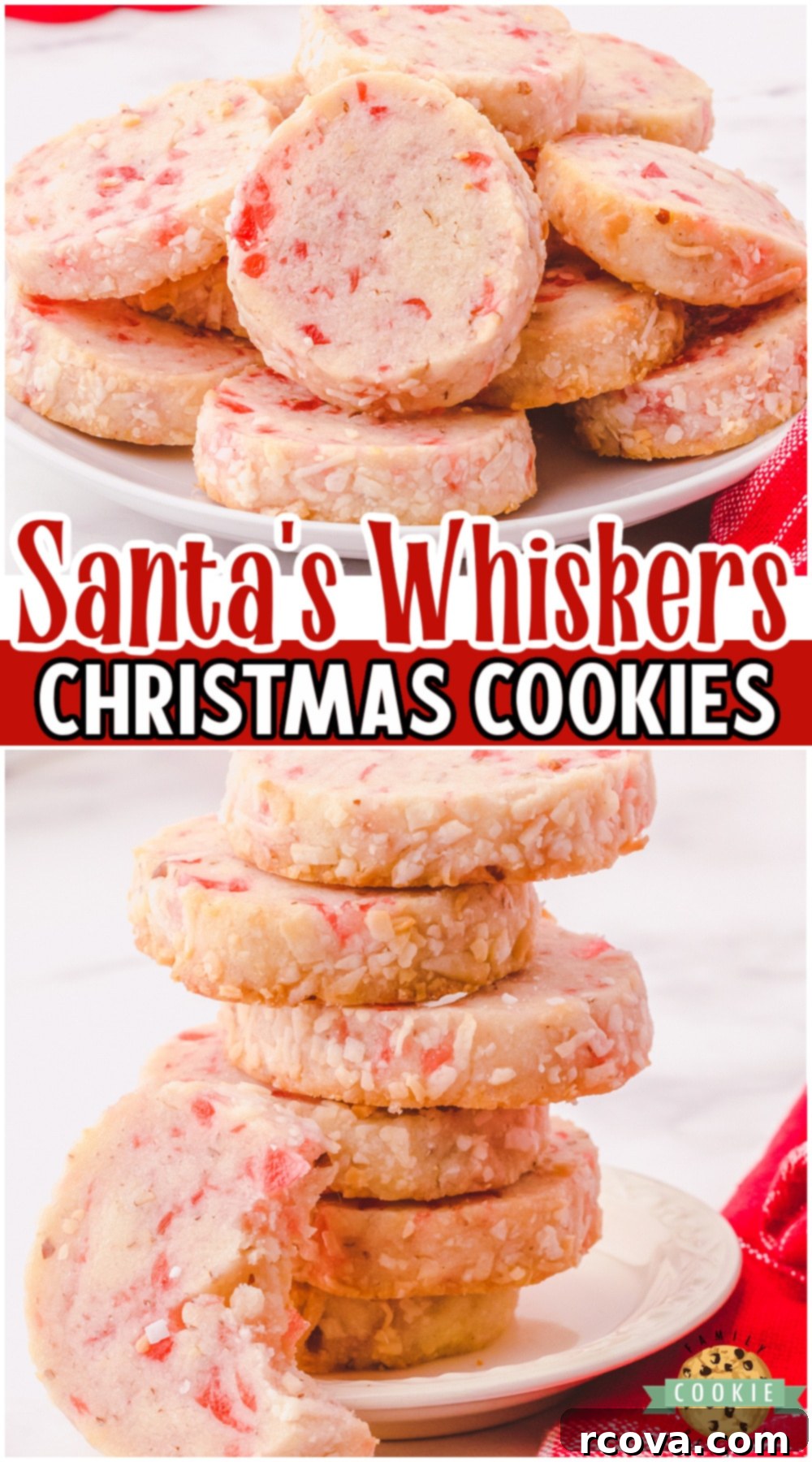 Santa Beard Bites 10 Santa's Whiskers Cookies are buttery cookies made with sweet cherries & pecans, then rolled in coconut for the classic look! Delicious slice and bake shortbread cookies made festive for Christmas!
