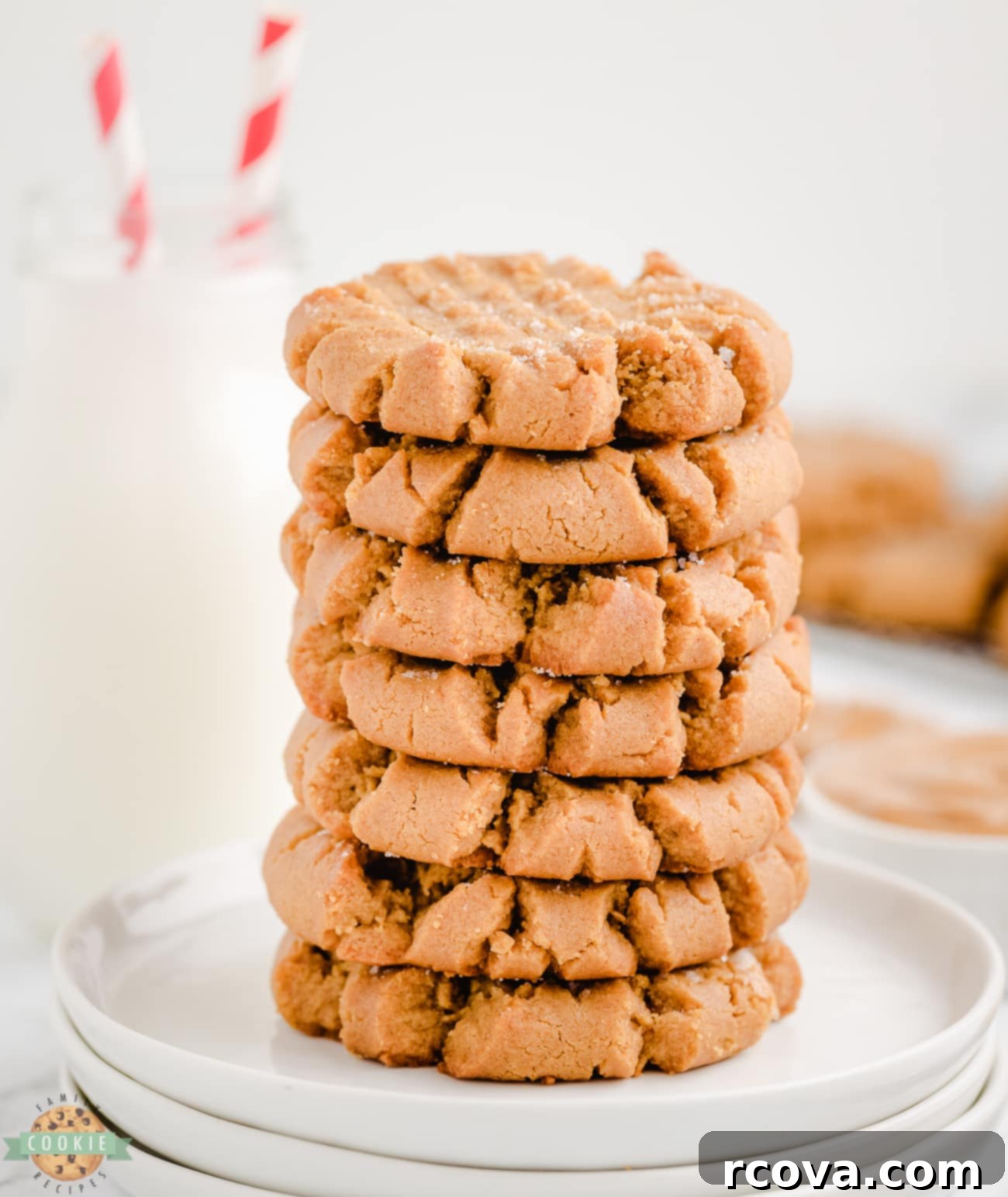 Effortless Peanut Butter Cookies 4 stack of flourless peanut butter cookies