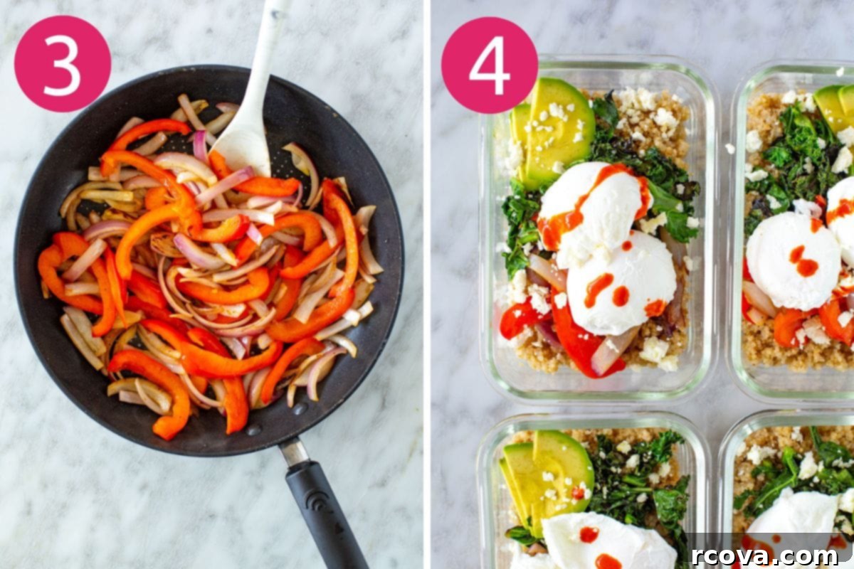 Hearty Savory Quinoa Breakfast Bowl 6 Steps 3 and 4 for making breakfast quinoa bowls