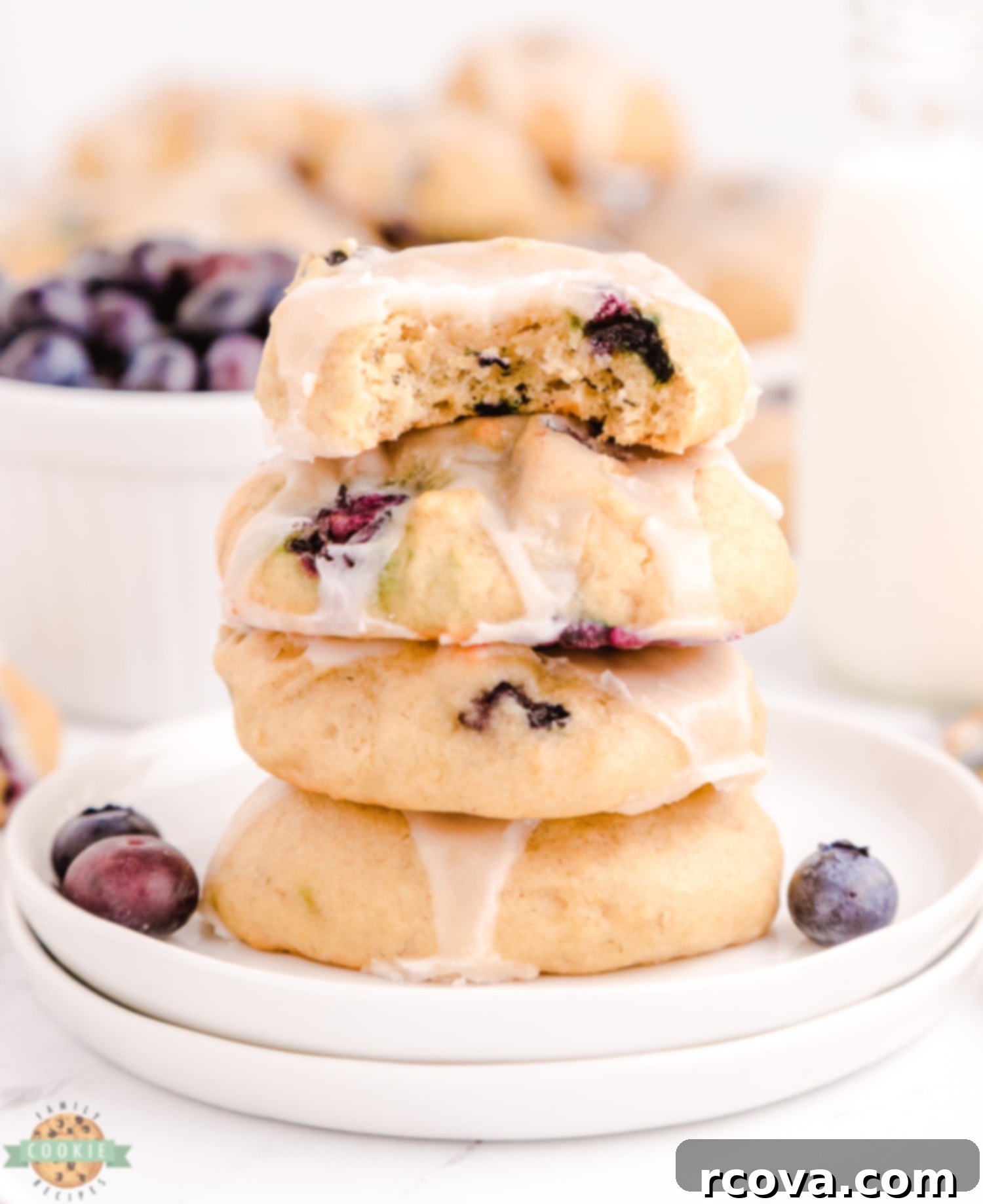 Blueberry Banana Cookie Delights 2 stack of blueberry banana cookies on a plate