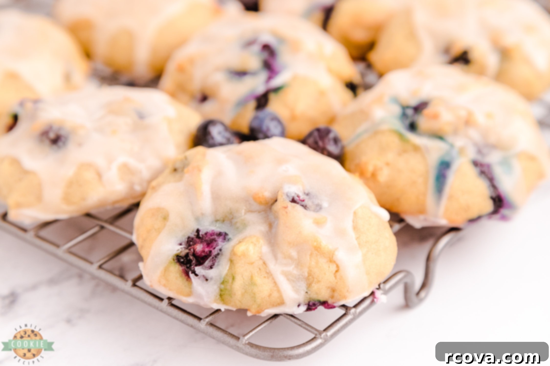 Blueberry Banana Cookie Delights 3 blueberry banana cookies on a cooling rack