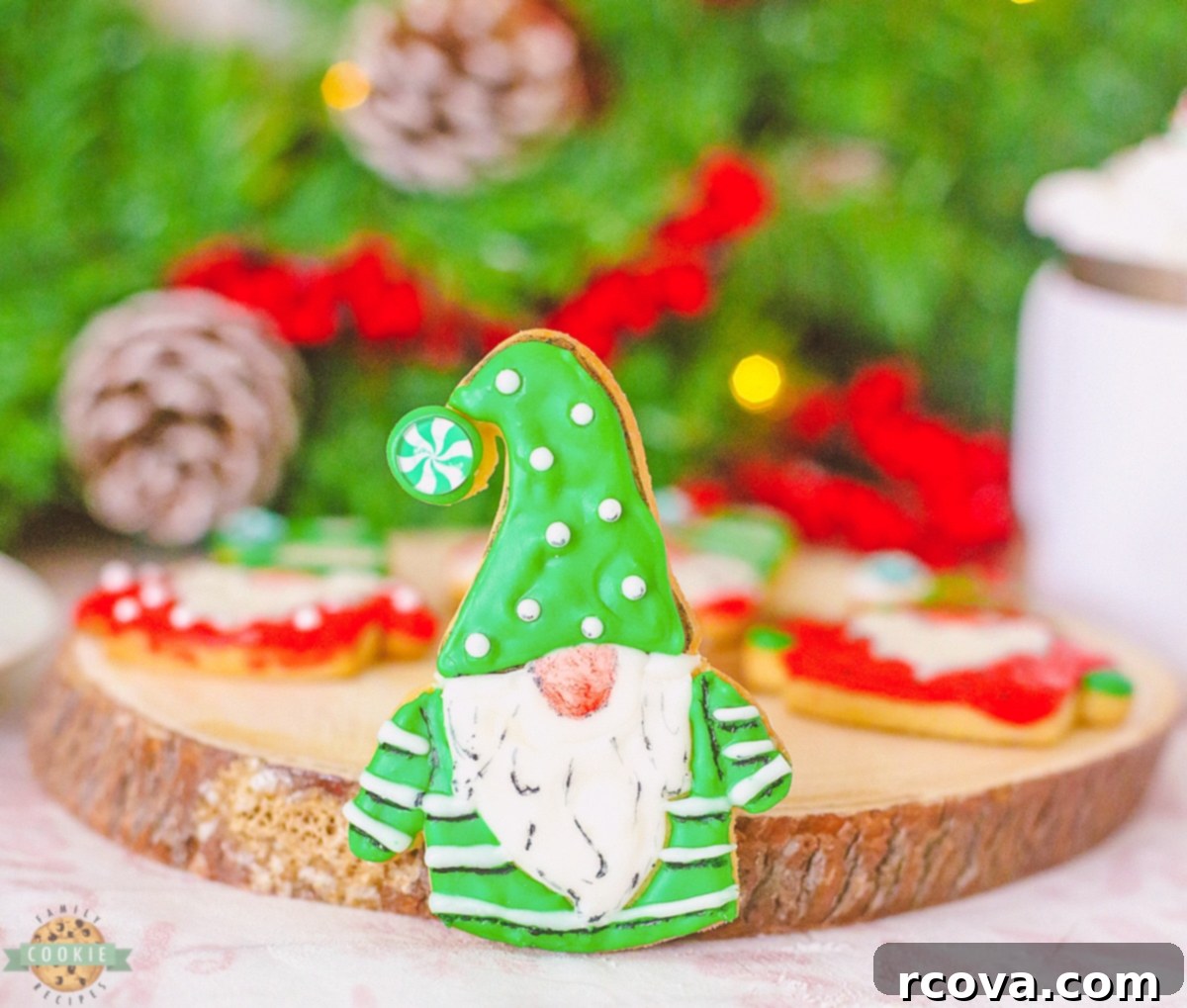 Frost-Kissed Gnome Treats 4 Ingredients for making homemade shortbread gnome cookies laid out on a table