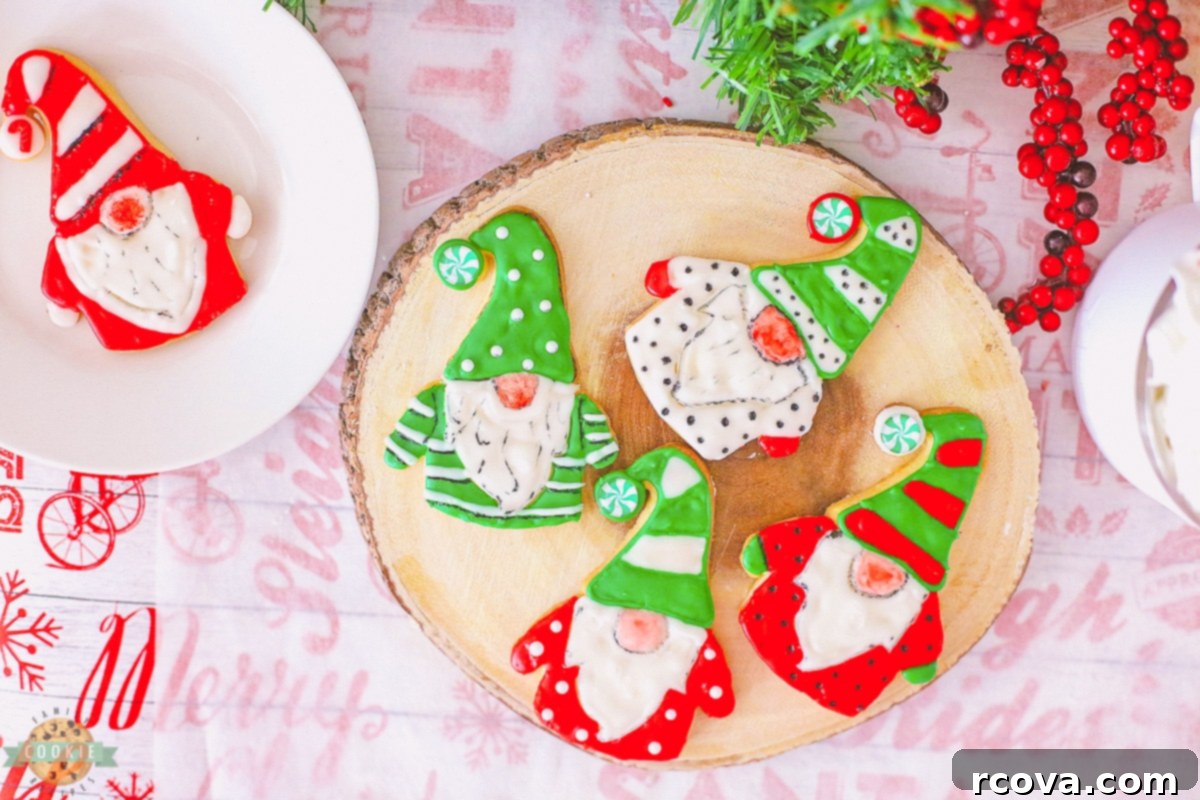 Frost-Kissed Gnome Treats 9 Beautifully decorated iced gnome cookies, ready to be enjoyed