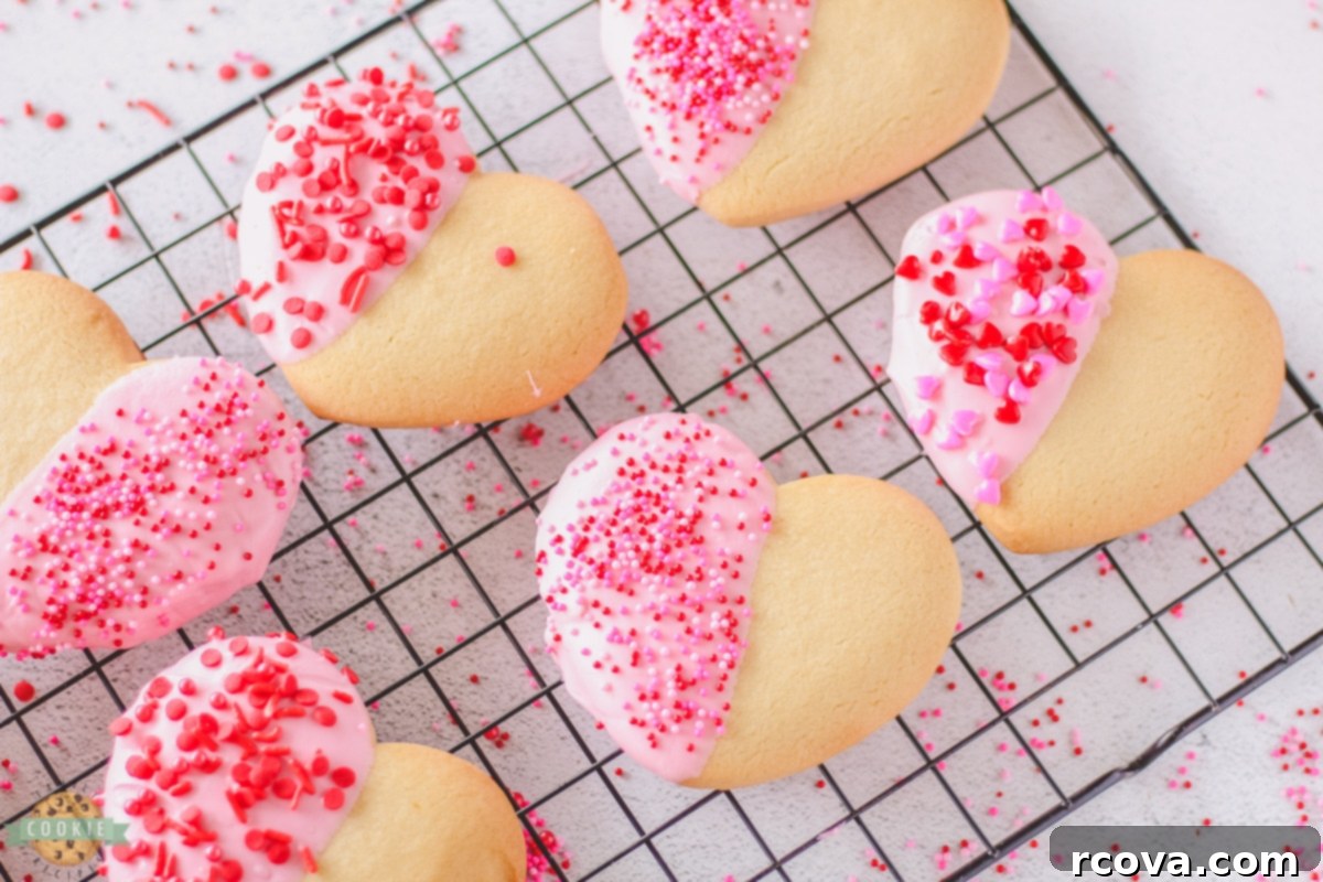 Love-Filled Heart Cookies 2 Delicious Valentine Heart Cookies dipped in chocolate and topped with sprinkles