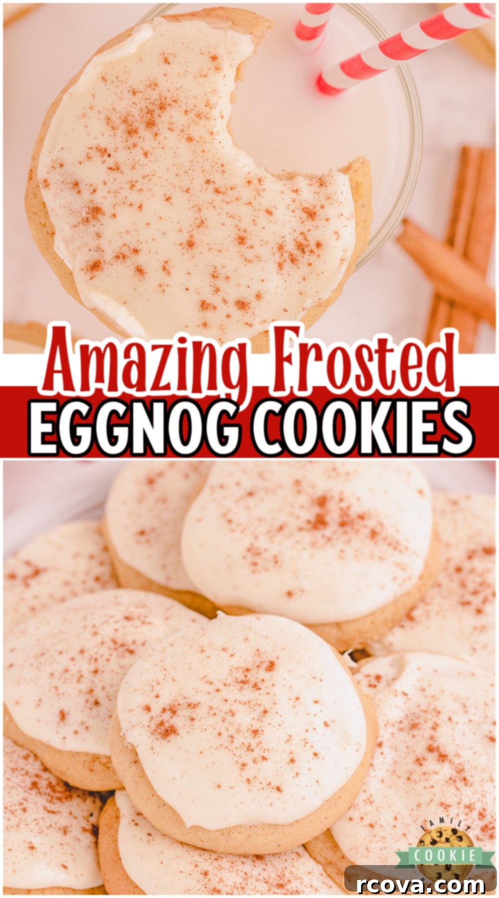 Iced Eggnog Delights 11 Frosted Eggnog Cookies made with classic ingredients, including holiday eggnog! Perfectly sweet with a bit of spice, these Christmas cookies are frosted with an eggnog buttercream that everyone loves!