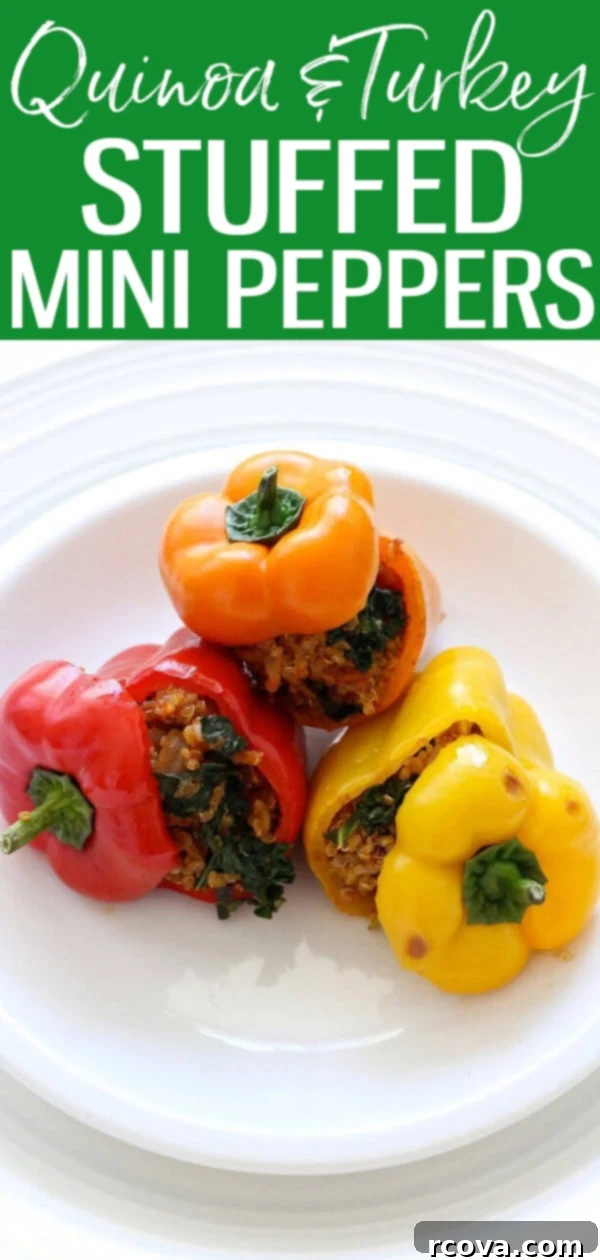 Stuffed Mini Peppers with Quinoa and Turkey 11 These Quinoa & Turkey Stuffed Mini Peppers are a fantastic go-to meal for busy weeknights – they’re also a great healthy appetizer! #stuffedpeppers