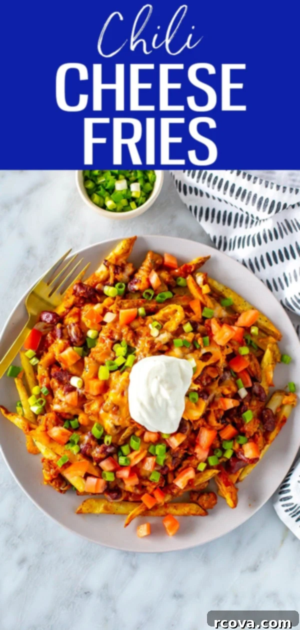 Next-Level Chili Cheese Fries 11 This is the Ultimate Chili Cheese Fries Recipe! Crispy potatoes are covered in chili, melted cheese and your favourite fixings. #chilicheesefries #chili #fries