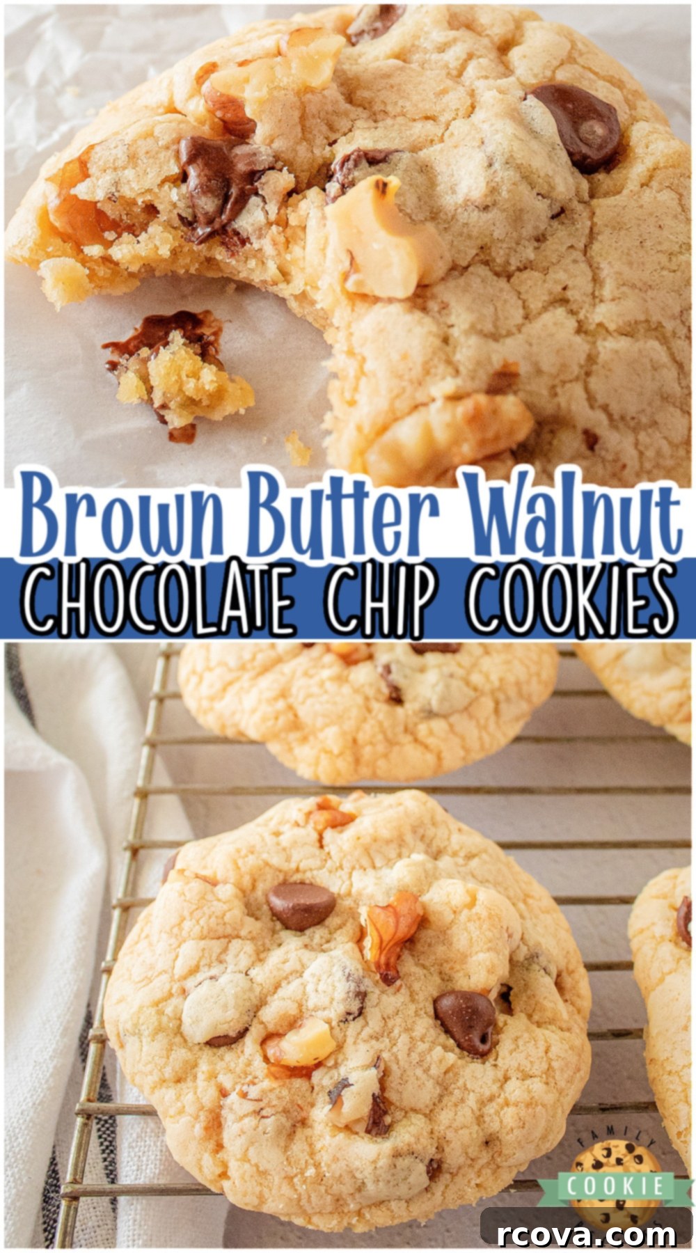 Decadent Brown Butter Walnut Chocolate Chip Cookies 12 Brown Butter Walnut Chocolate Chip Cookies are classic chocolate chip cookies with a twist! We used browned butter & added walnuts for fantastic flavor and texture. These Chocolate Chip Walnut Cookies are soft & chewy with delicious buttery flavor; try them!