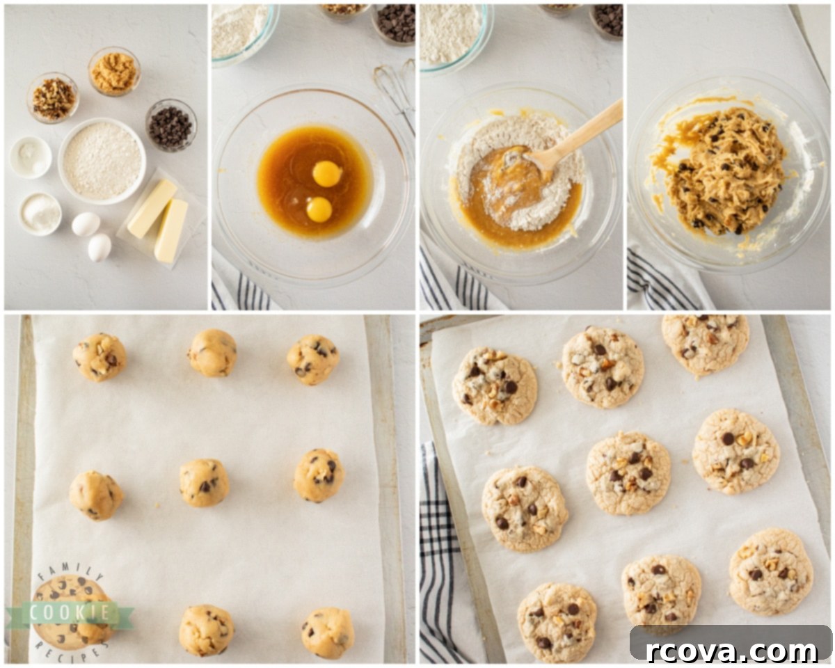 Decadent Brown Butter Walnut Chocolate Chip Cookies 4 Ingredients for brown butter walnut chocolate chip cookies laid out on a wooden surface