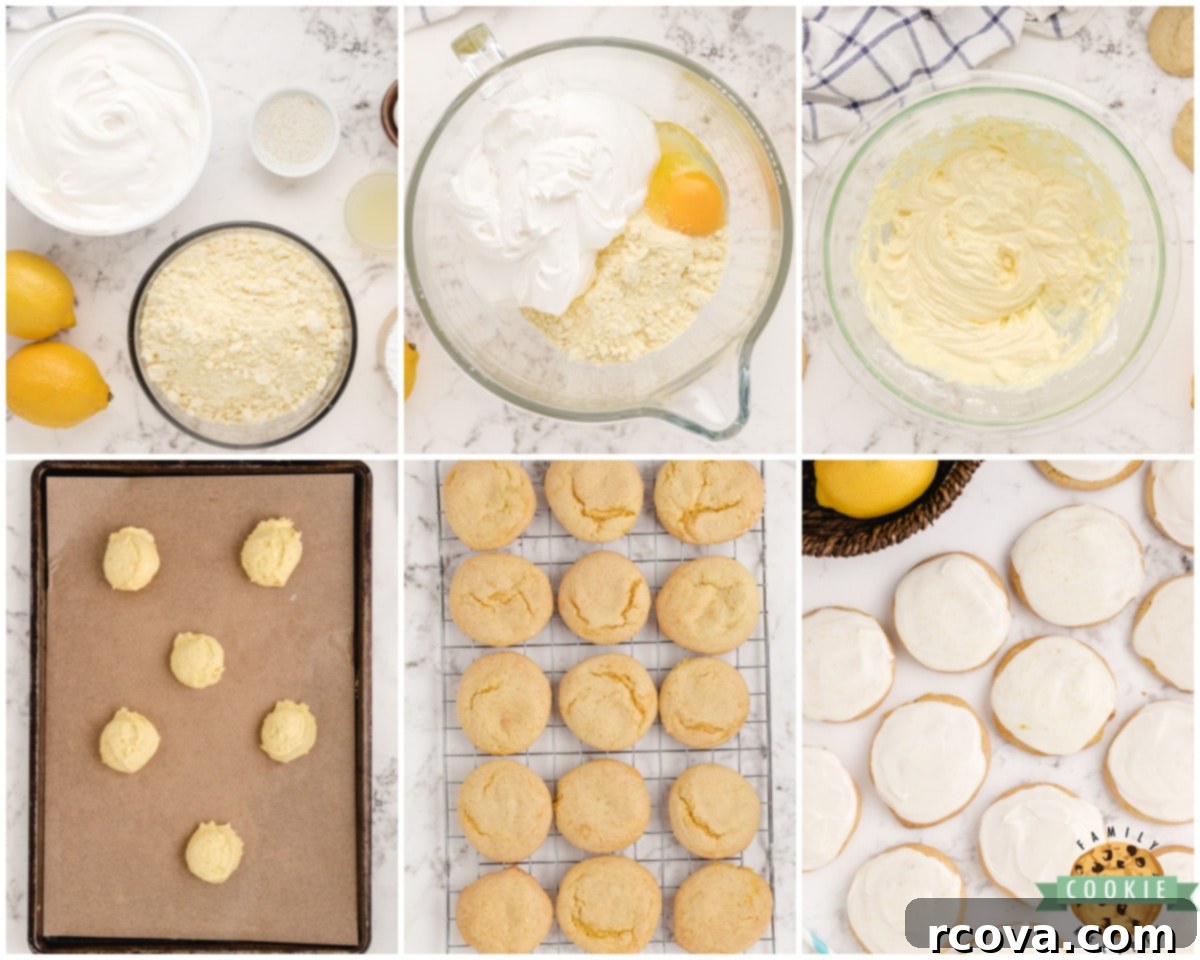 Cool Whip Lemon Cake Cookies 4 Step-by-step guide showing how to easily make lemon Cool Whip cookies, from mixing to baking.