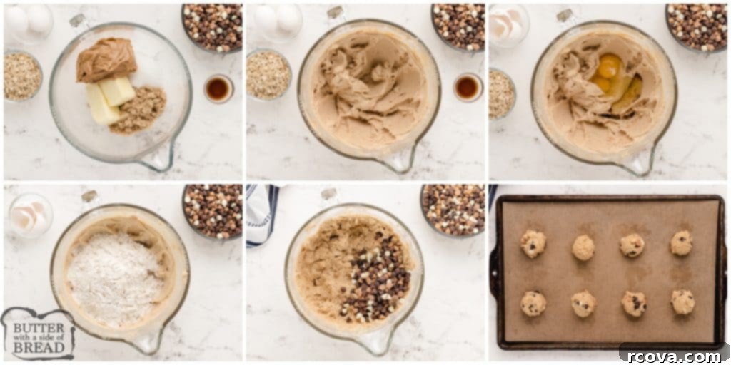 Decadent Five-Chip Peanut Butter Oatmeal Treats 5 Step by step instructions on how to make 5 Chip Peanut Butter Oatmeal Cookies