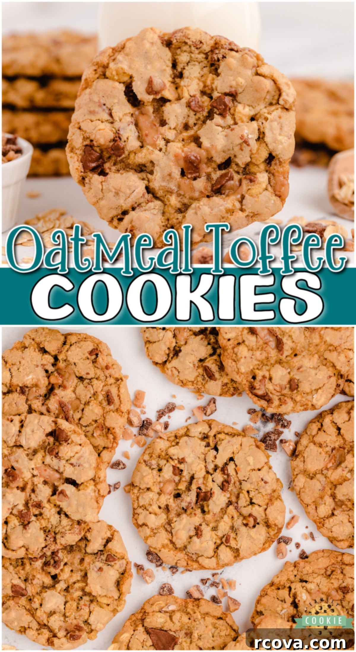 Chewy Toffee Oatmeal Delights 14 A large pin-friendly collage showcasing Toffee Oatmeal Cookies, highlighting the recipe's maple and toffee features