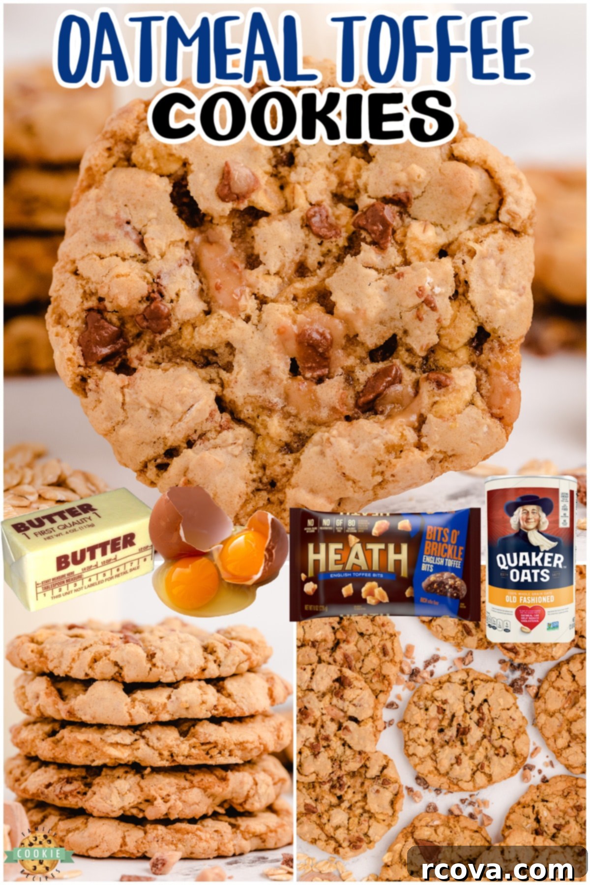 Chewy Toffee Oatmeal Delights 9 Toffee Oatmeal Cookies, a delightful variation on a classic oatmeal cookie recipe, enhanced with a toffee twist and maple extract for delicious flavor and crunchy buttery bits.